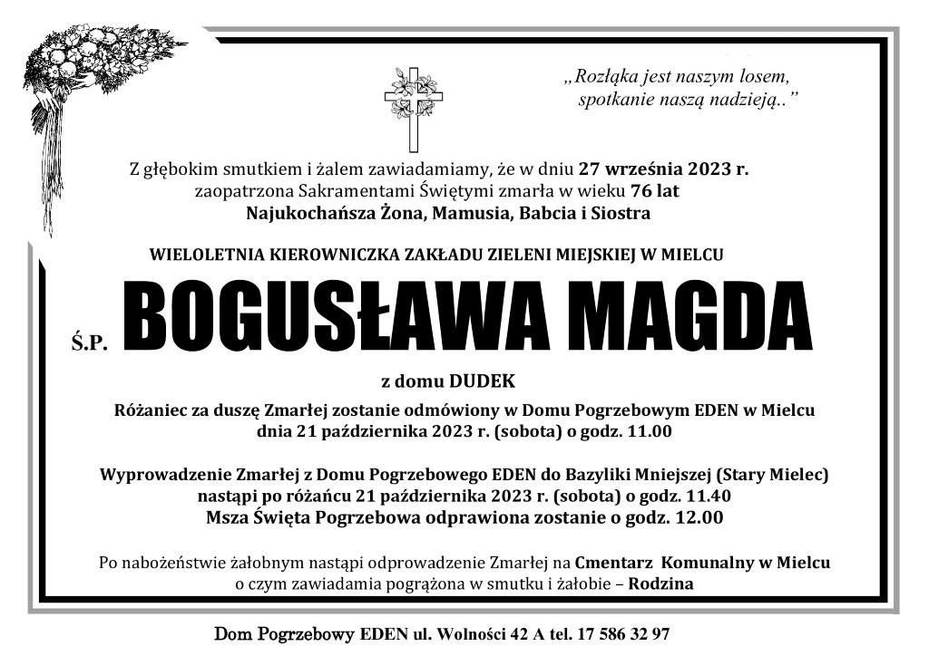 You are currently viewing ŚP. BOGUSŁAWA MAGDA