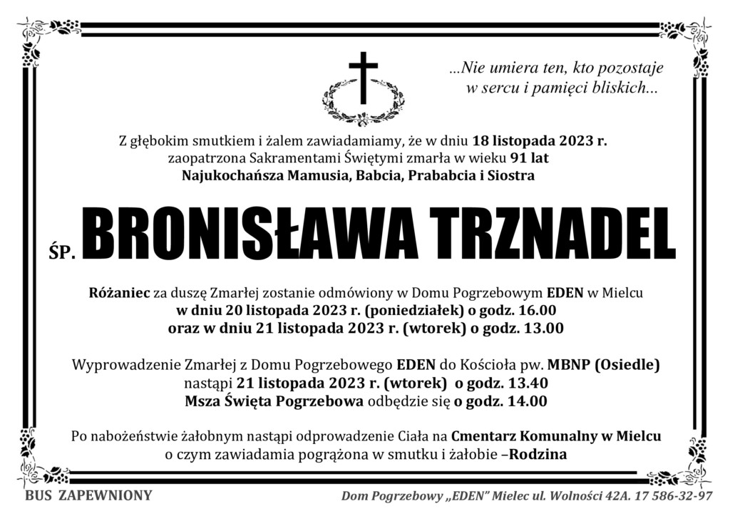 You are currently viewing śp. BRONISŁAWA TRZNADEL