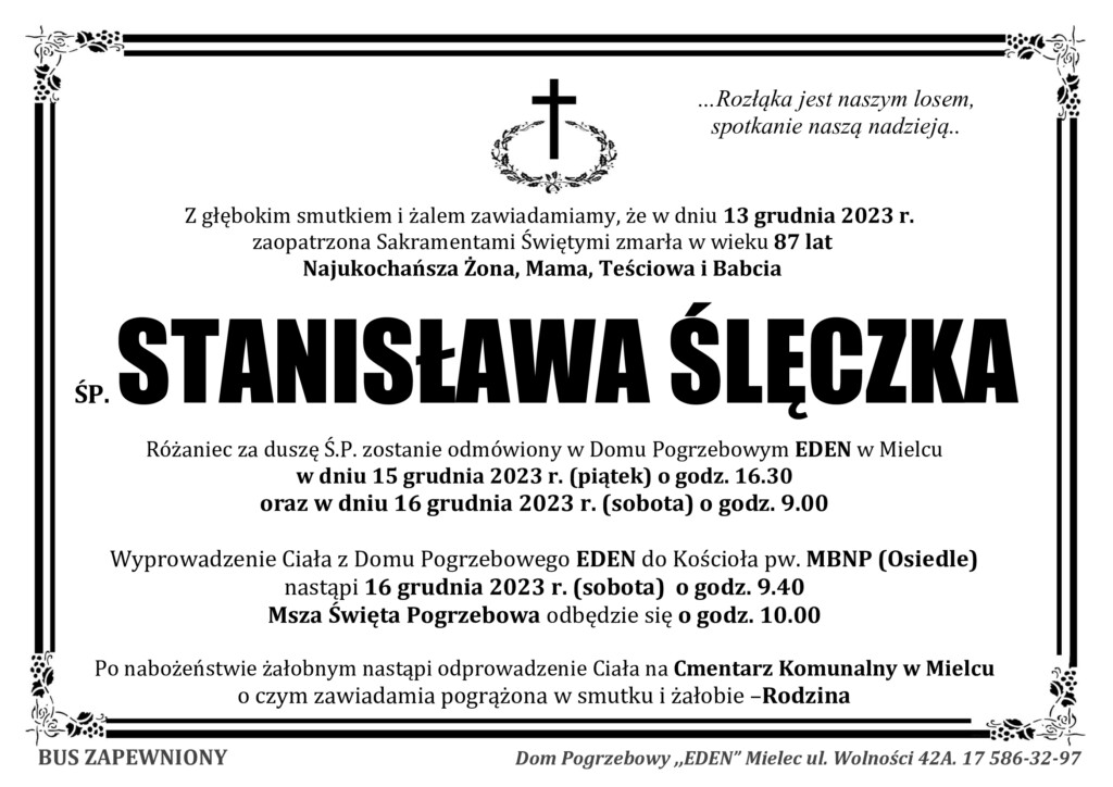 You are currently viewing śp. STANISŁAWA ŚLĘCZKA