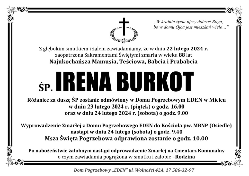 Read more about the article ŚP. IRENA BURKOT