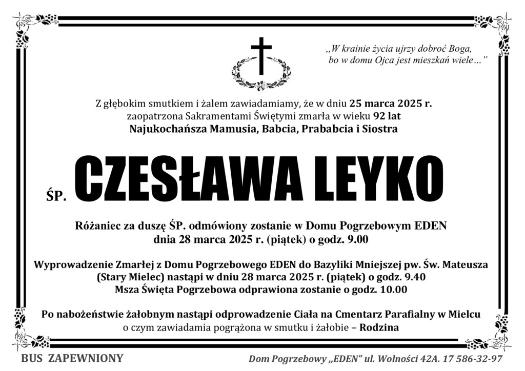 You are currently viewing ŚP. CZESŁAWA LEYKO