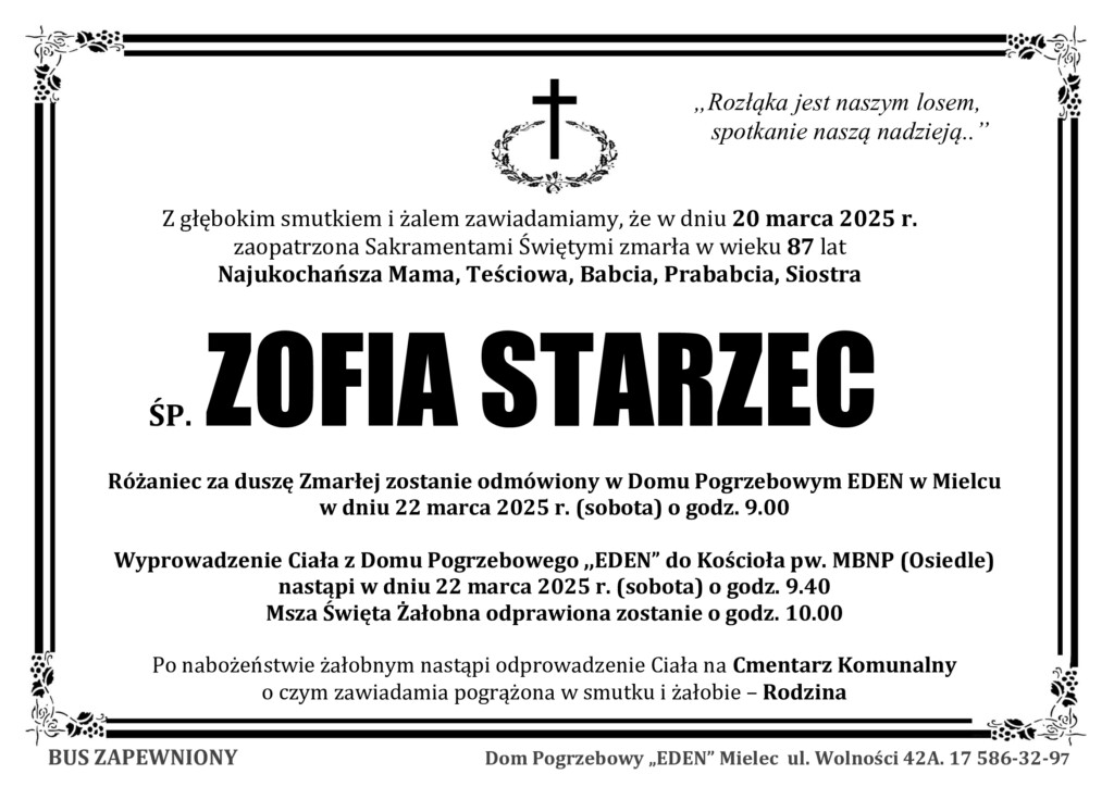 You are currently viewing ŚP. ZOFIA STARZEC
