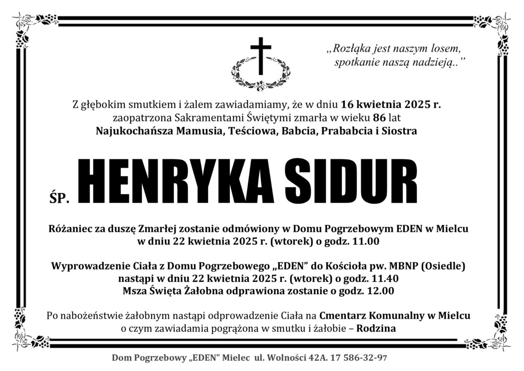 You are currently viewing ŚP. HENRYKA SIDUR