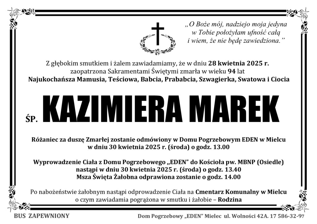 You are currently viewing ŚP. KAZIMIERA MAREK