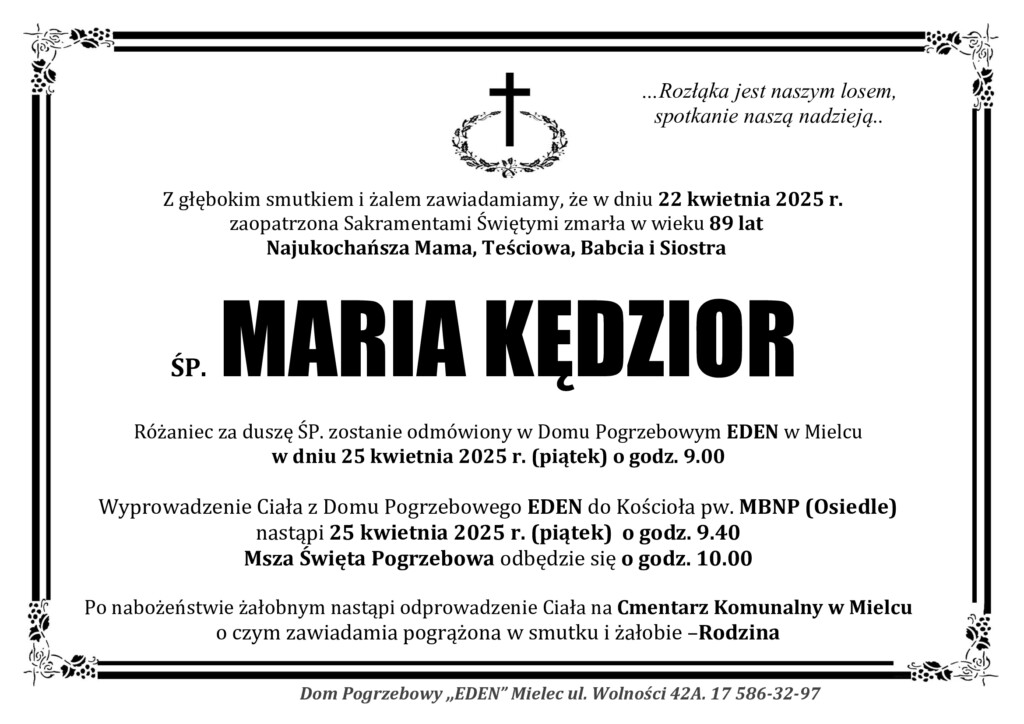 You are currently viewing ŚP. MARIA KĘDZIOR