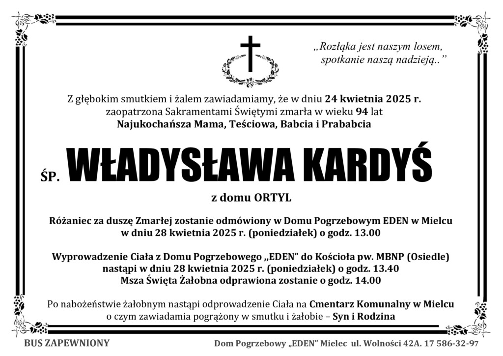 You are currently viewing ŚP. WŁADYSŁAWA KARDYŚ