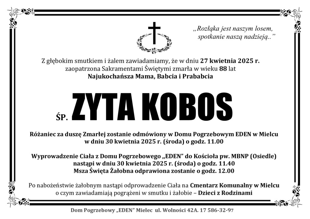 You are currently viewing ŚP. ZYTA KOBOS