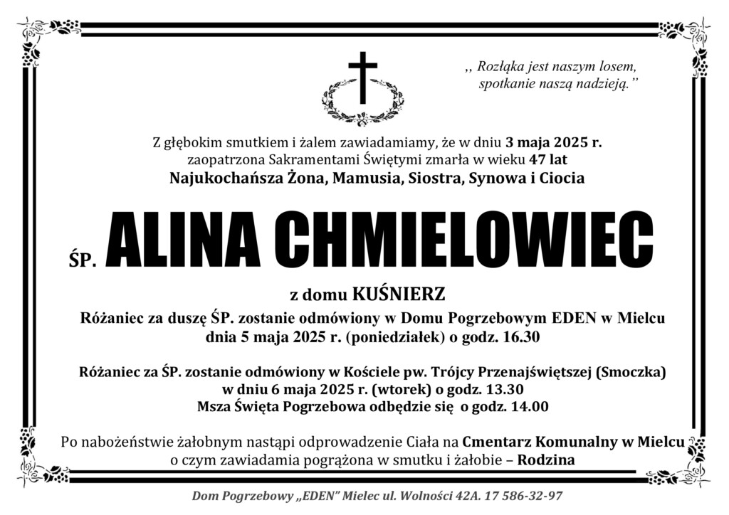 You are currently viewing ŚP. ALINA CHMIELOWIEC