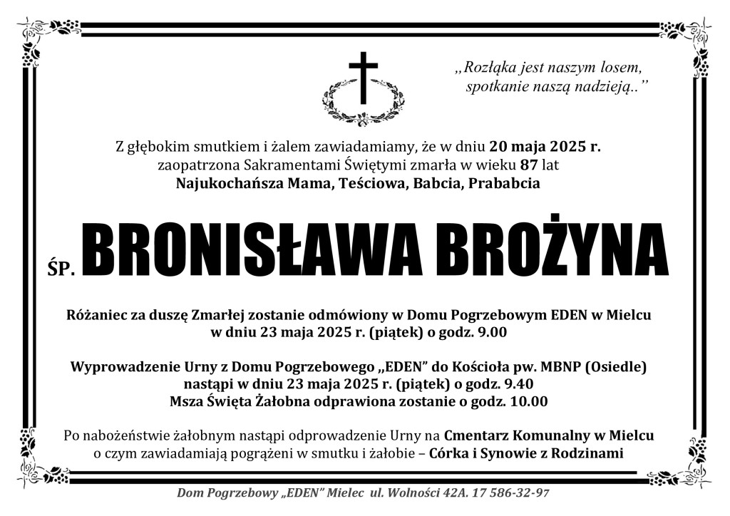 ŚP. BRONISŁAWA BROŻYNA