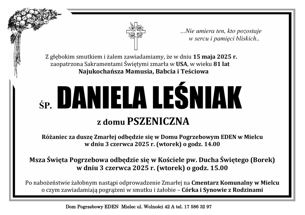 Read more about the article ŚP. DANIELA LEŚNIAK