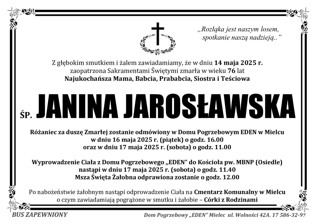 ŚP. JANINA JAROSŁAWSKA