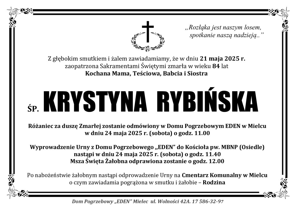 You are currently viewing ŚP. KRYSTYNA RYBIŃSKA