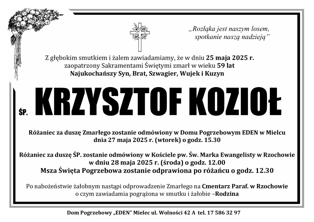 Read more about the article ŚP. KRZYSZTOF KOZIOŁ