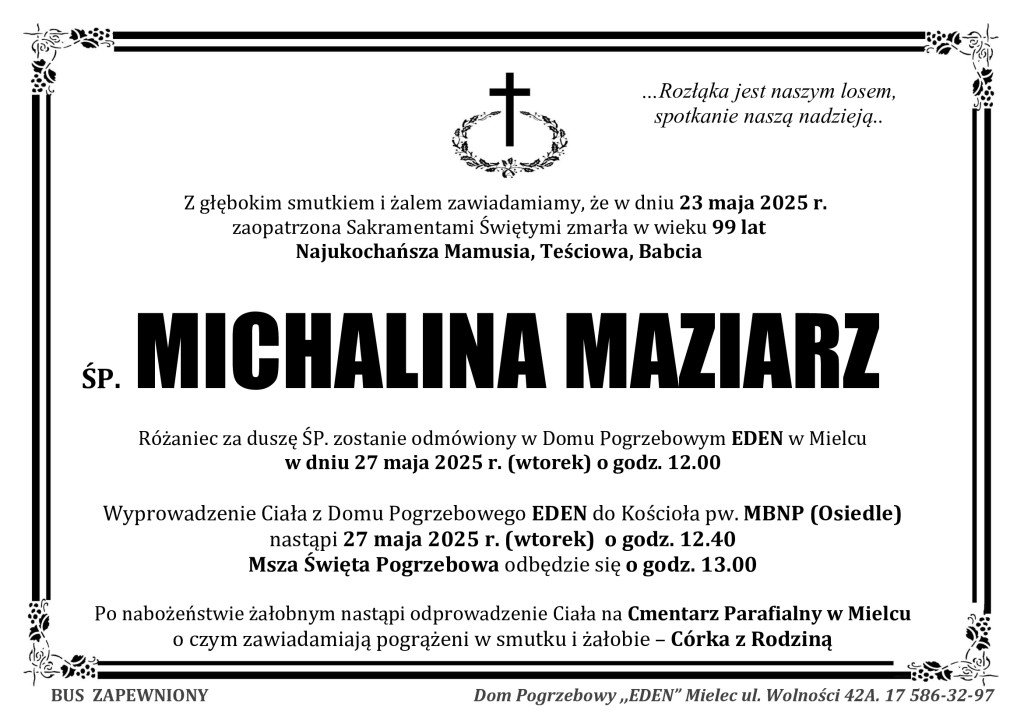 Read more about the article ŚP. MICHALINA MAZIARZ