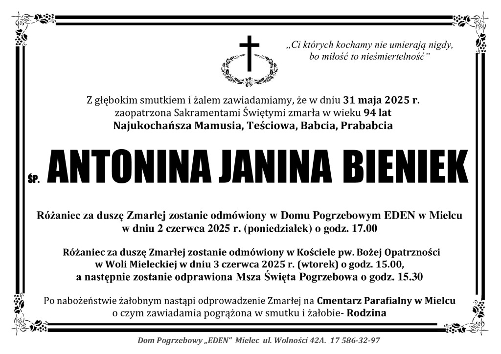You are currently viewing ŚP. ANTONINA JANINA BIENIEK