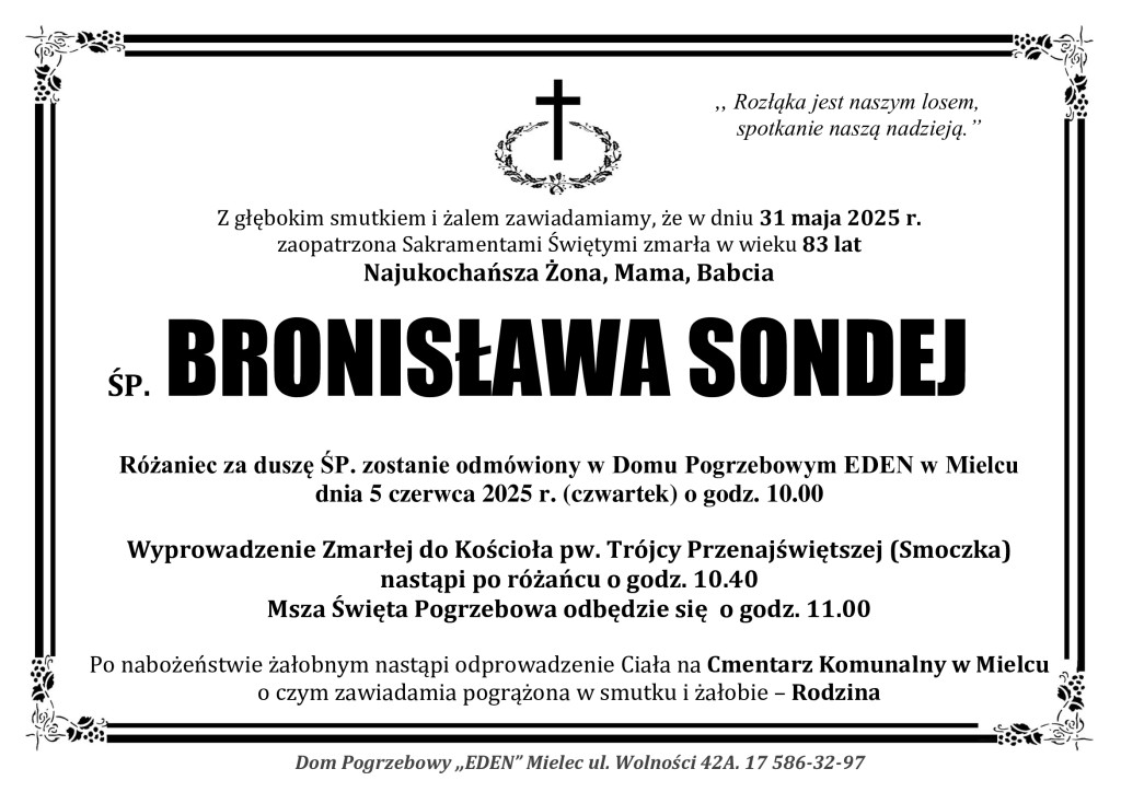 You are currently viewing ŚP. BRONISŁAWA SONDEJ
