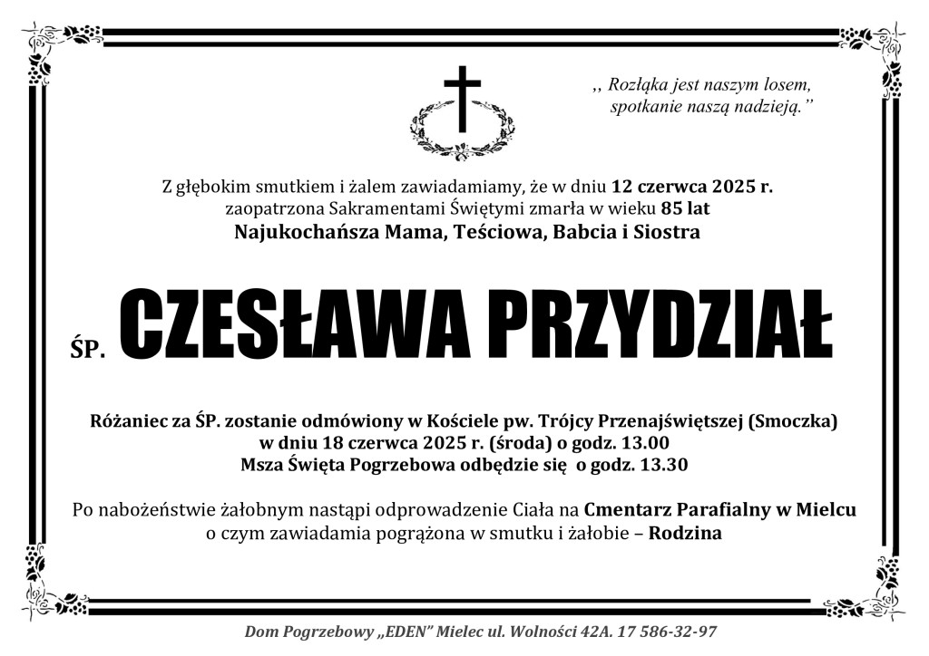 Read more about the article ŚP. CZESŁAWA PRZYDZIAŁ
