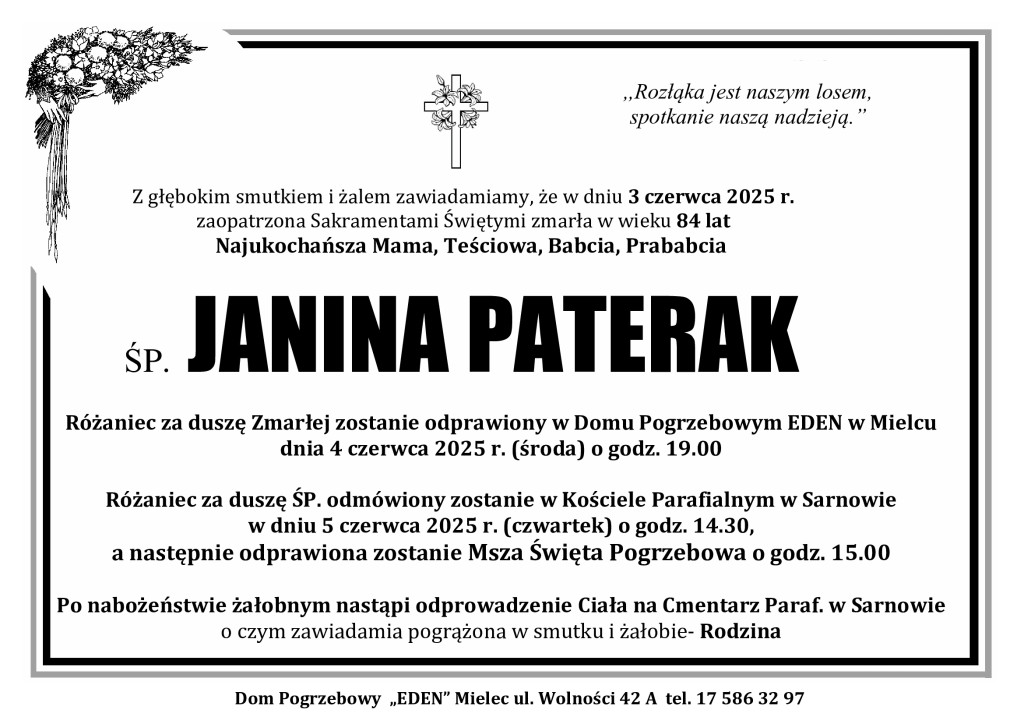 You are currently viewing ŚP. JANINA PATERAK