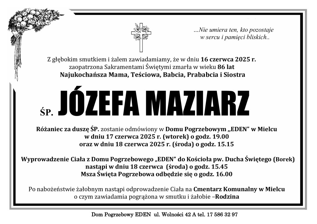 You are currently viewing ŚP. JÓZEFA MAZIARZ