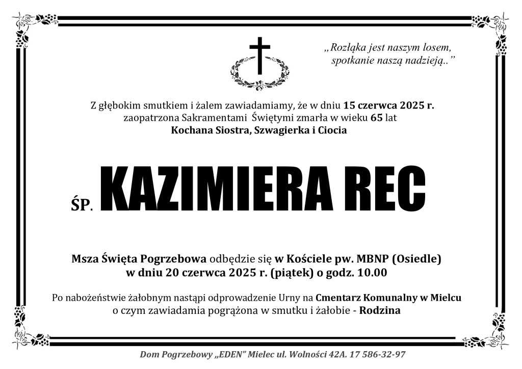You are currently viewing ŚP. KAZIMIERA REC