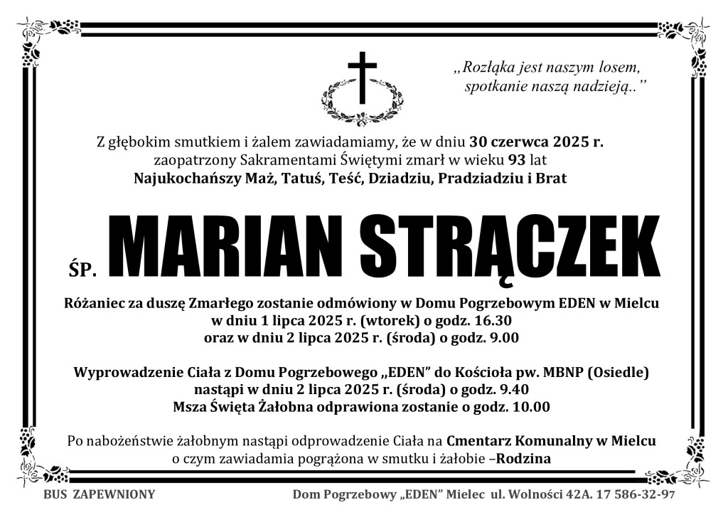 Read more about the article ŚP. MARIAN STRĄCZEK