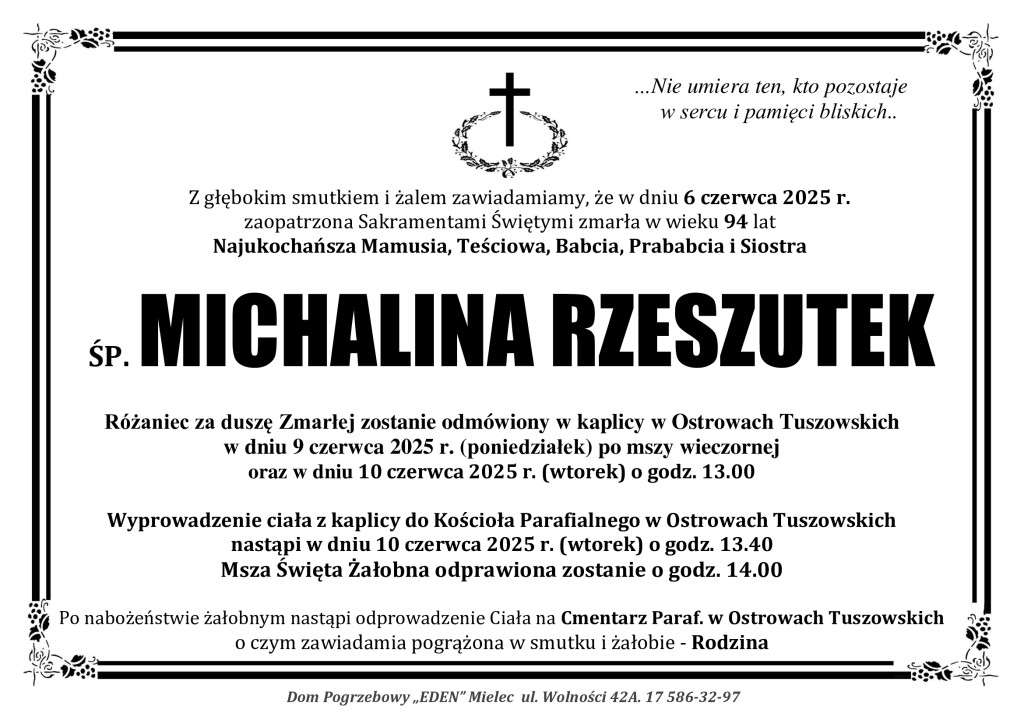 You are currently viewing ŚP. MICHALINA RZESZUTEK