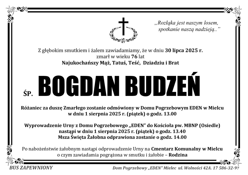 Read more about the article ŚP. BOGDAN BUDZEŃ