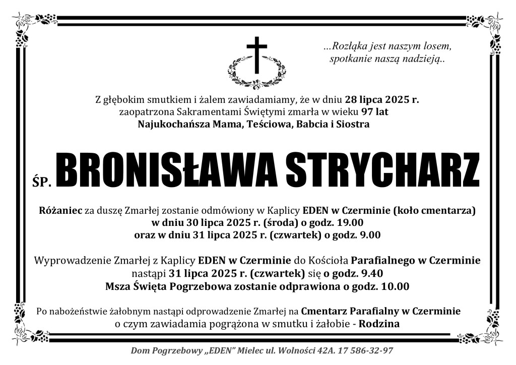 You are currently viewing ŚP. BRONISŁAWA STRYCHARZ