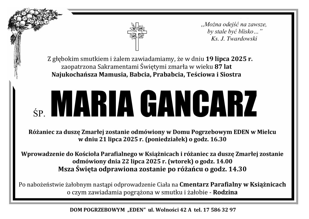 You are currently viewing ŚP. MARIA GANCARZ