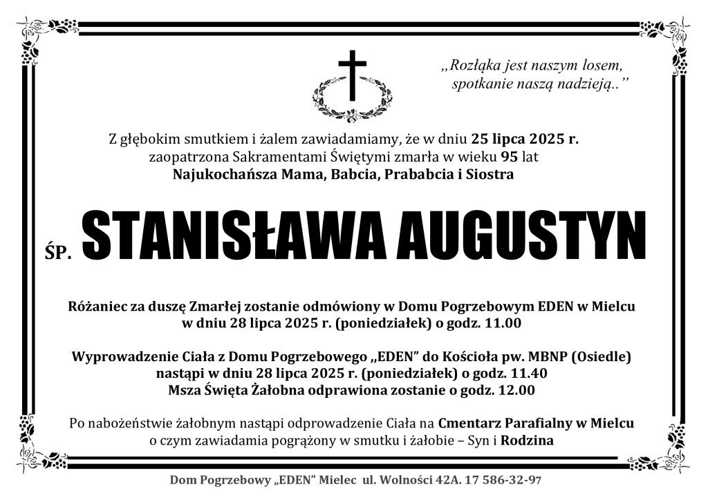 You are currently viewing ŚP. STANISŁAWA AUGUSTYN