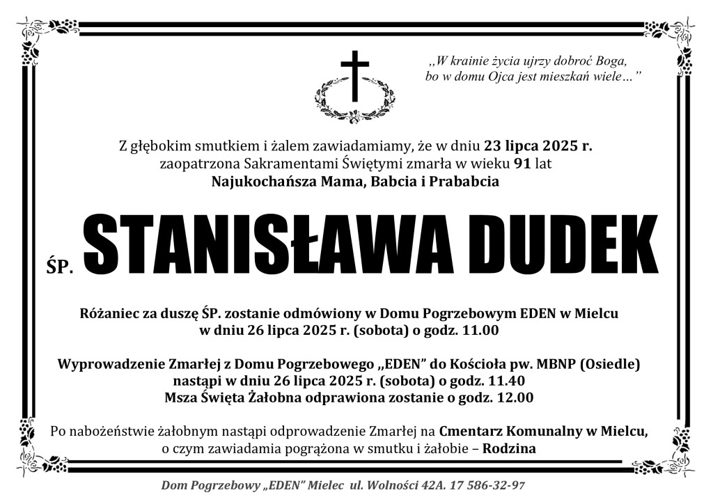 You are currently viewing ŚP. STANISŁAWA DUDEK