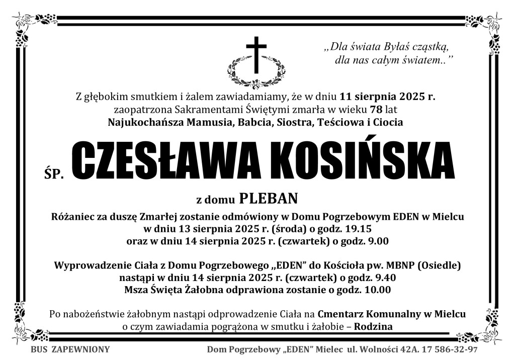 You are currently viewing ŚP. CZESŁAWA KOSIŃSKA