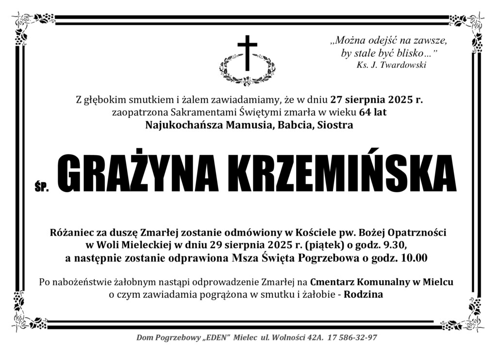 Read more about the article ŚP. GRAŻYNA KRZEMIŃSKA