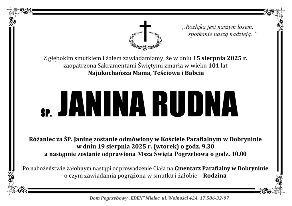 You are currently viewing ŚP. JANINA RUDNA