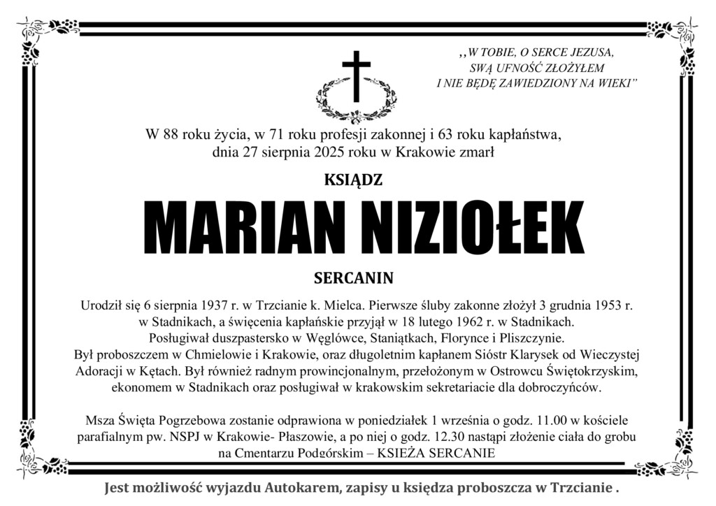 Read more about the article ŚP. KS. MARIAN NIZIOŁEK