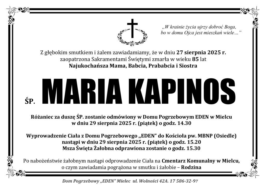 Read more about the article ŚP. MARIA KAPINOS