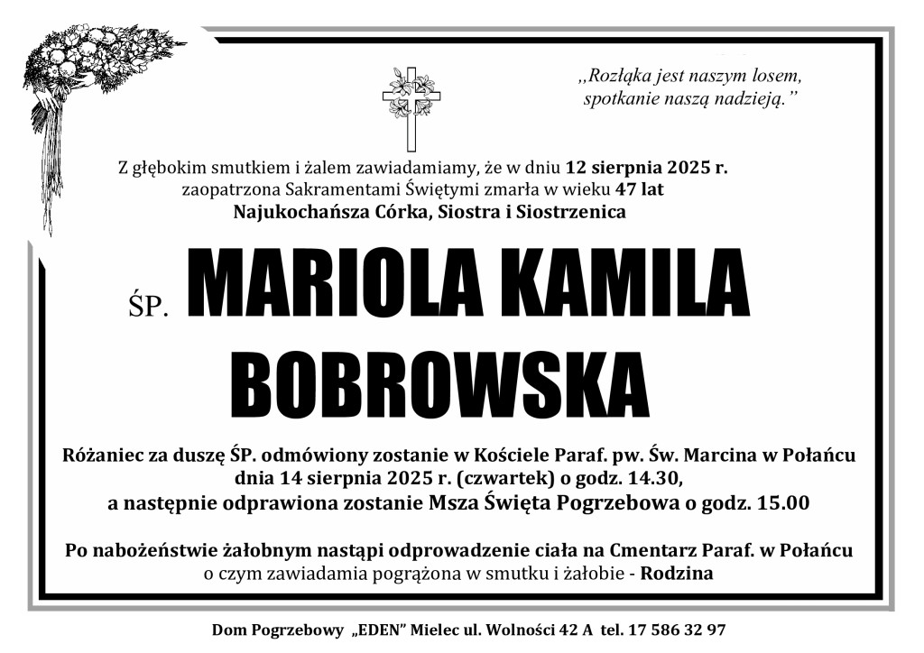 You are currently viewing ŚP. MARIOLA KAMILA BOBROWSKA