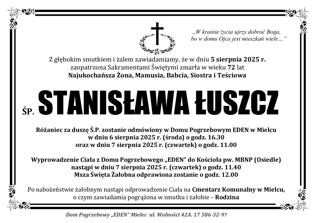 You are currently viewing ŚP. STANISŁAWA ŁUSZCZ