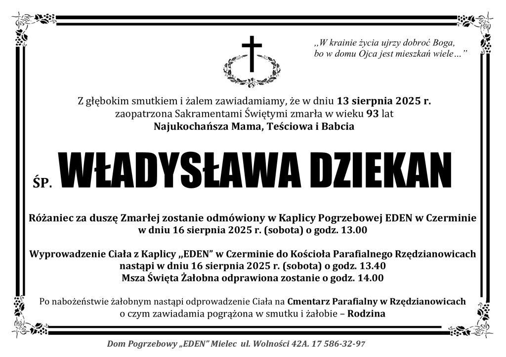 Read more about the article ŚP. WŁADYSŁAWA DZIEKAN