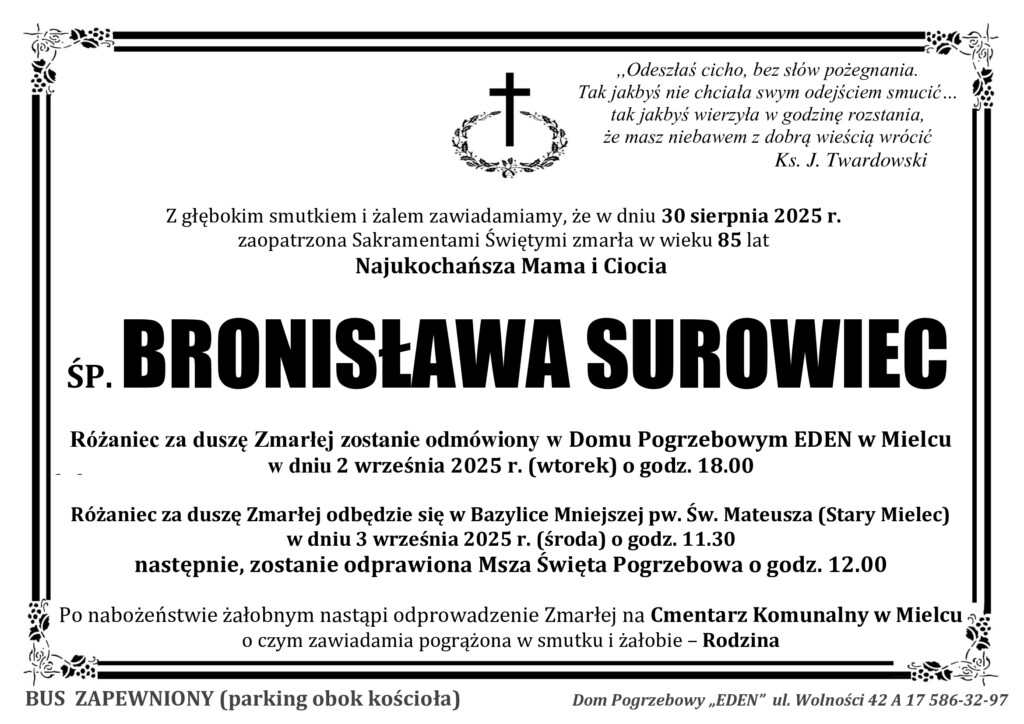 Read more about the article ŚP. BRONISŁAWA SUROWIEC