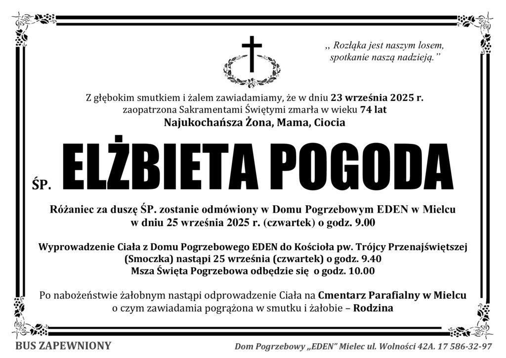 Read more about the article ŚP. ELŻBIETA POGODA
