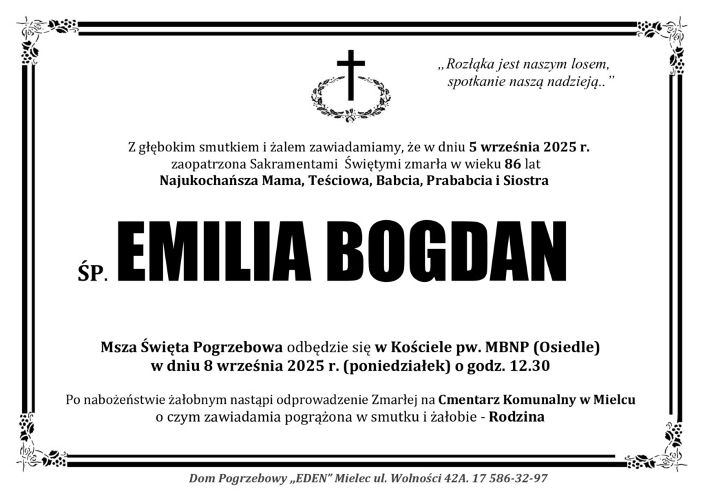 Read more about the article ŚP. EMILIA BOGDAN