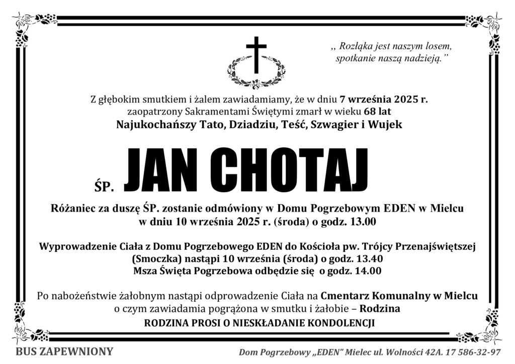 Read more about the article ŚP. JAN CHOTAJ