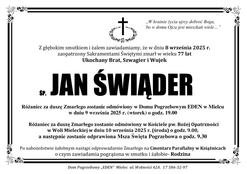 Read more about the article ŚP. JAN ŚWIĄDER