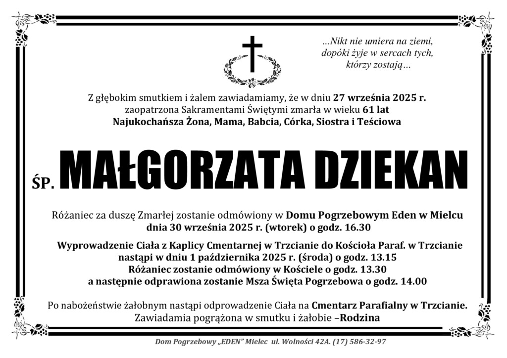 Read more about the article ŚP. MAŁGORZATA DZIEKAN