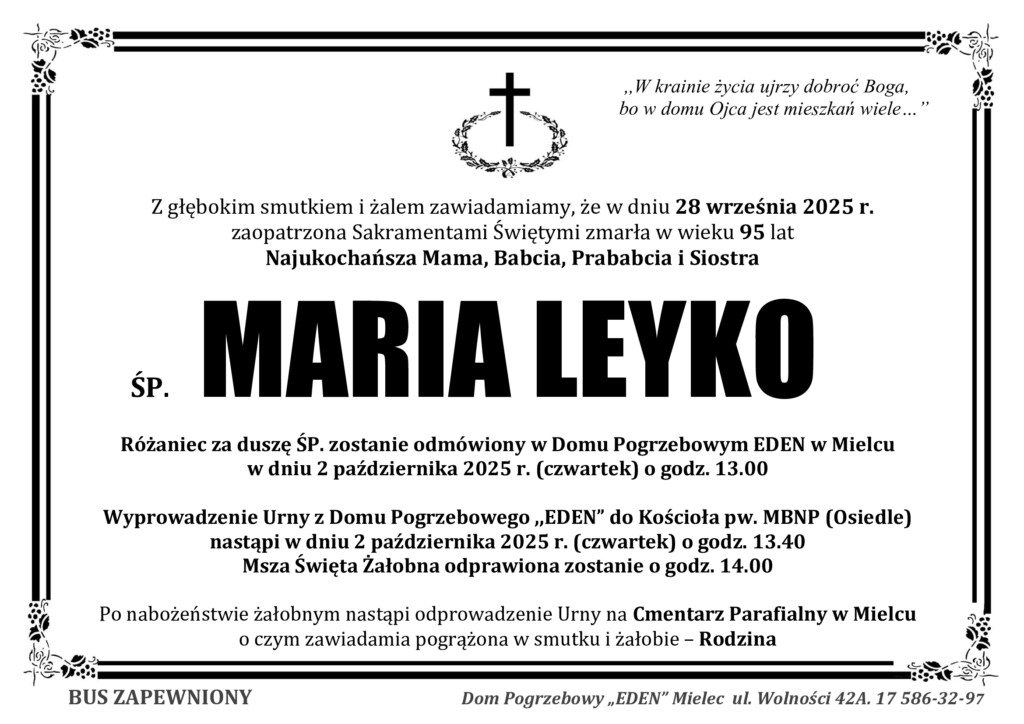 Read more about the article ŚP. MARIA LEYKO