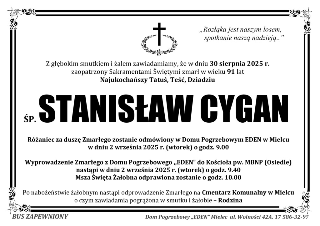Read more about the article ŚP. STANISŁAW CYGAN