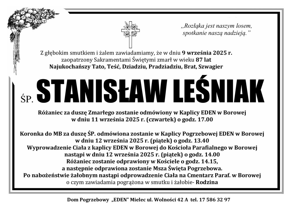 Read more about the article ŚP. STANISŁAW LEŚNIAK
