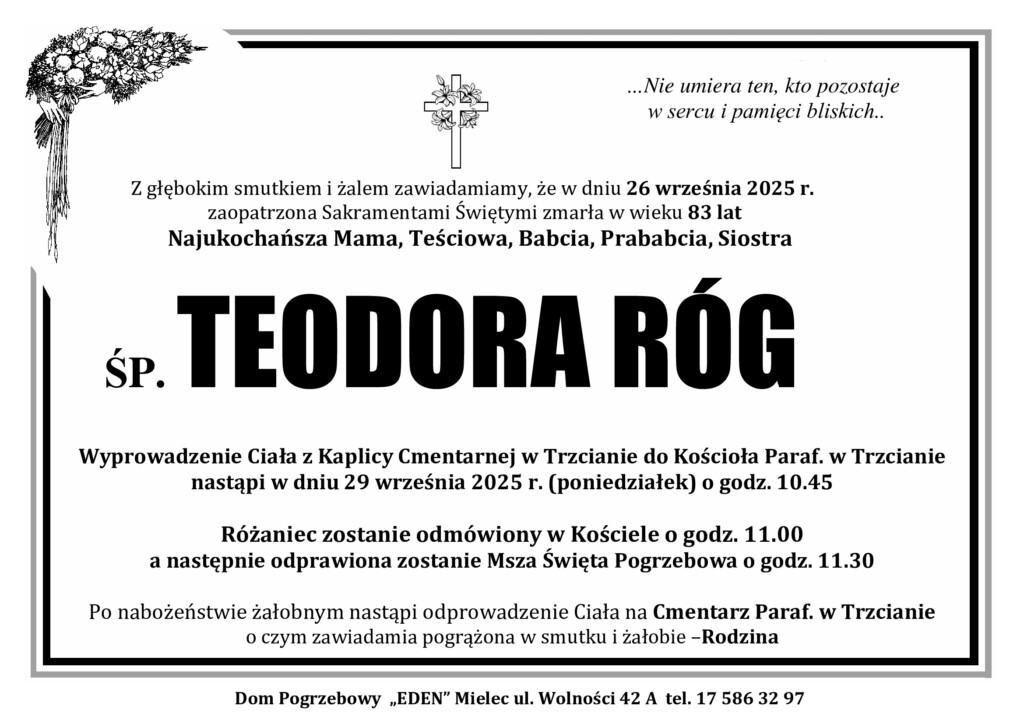 Read more about the article ŚP. TEODORA RÓG