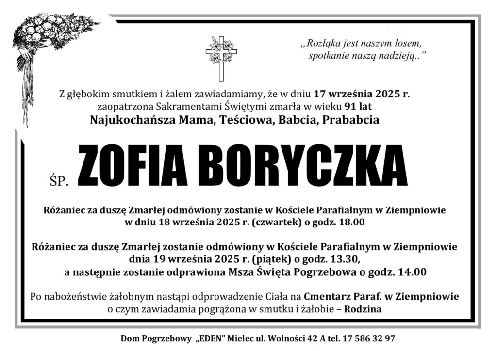 Read more about the article ŚP. ZOFIA BORYCZKA